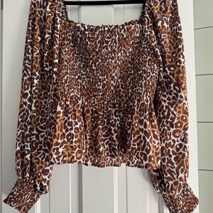 Leopard Print Smocked Women's Top